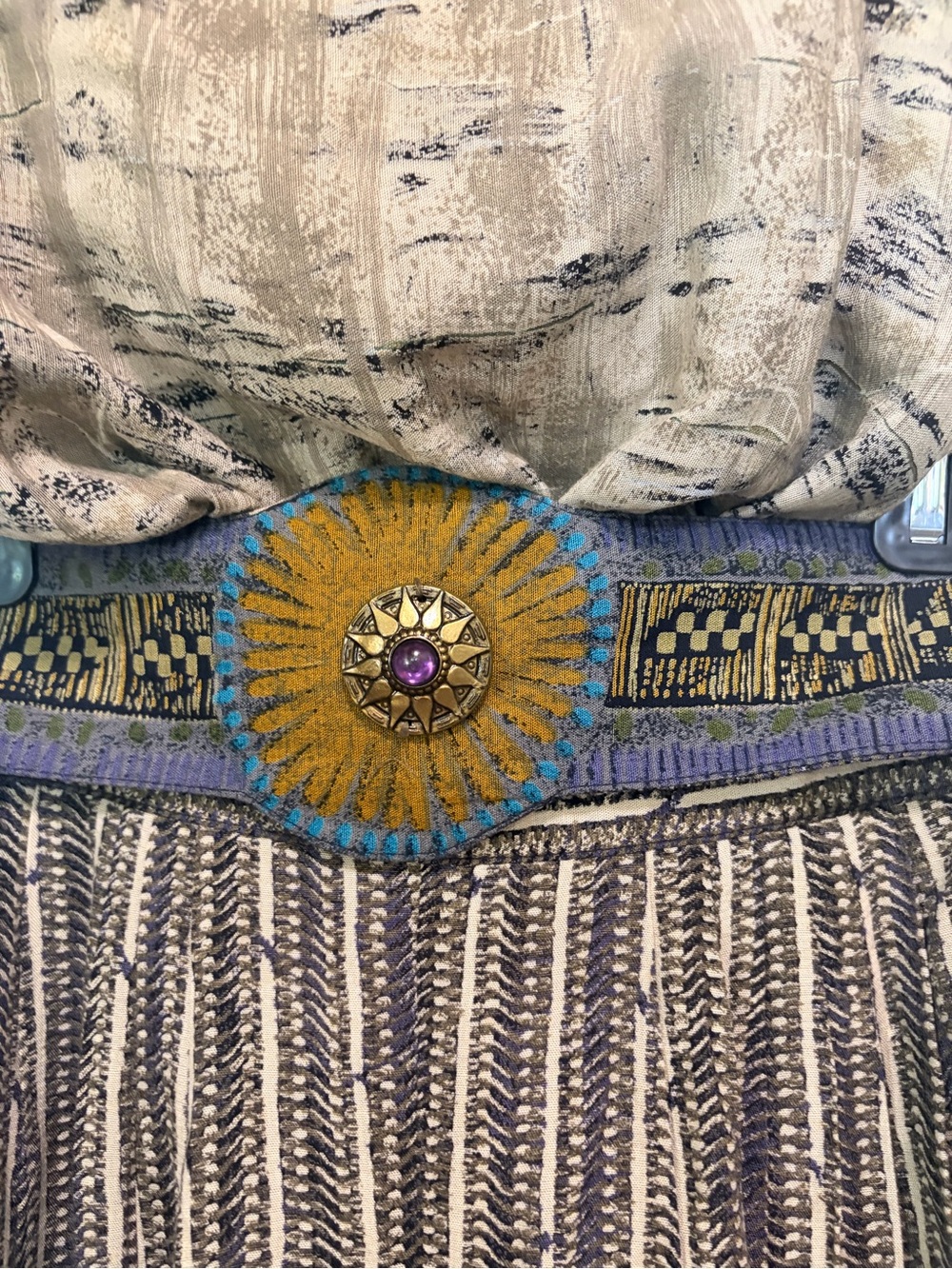 2 piece vintage pant & tunic set with sunburst medallion gemstone belt